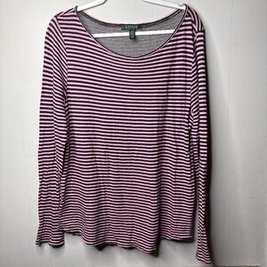 Lauren Ralph Lauren Black and Pink striped Top Size Large (Pre-owned)
